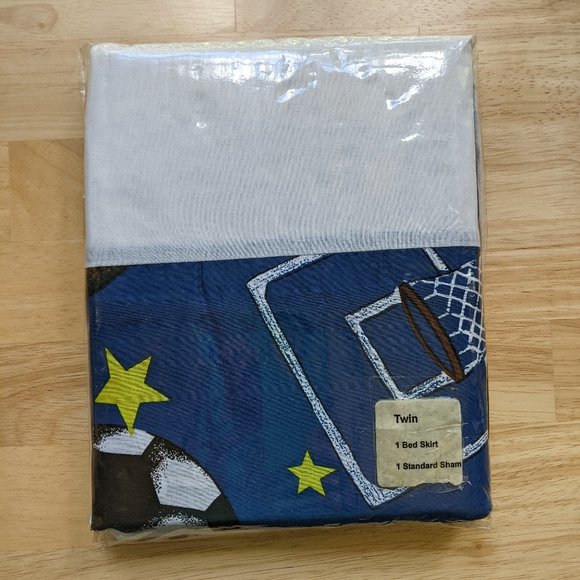 NEW Blue Sports Print Pillow Sham & Twin Size Dust Ruffle and Accent Pillows - Picture 6 of 14